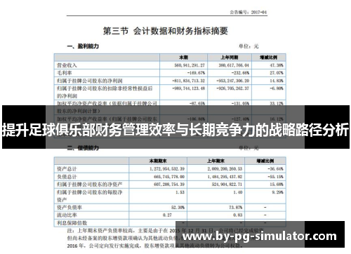 提升足球俱乐部财务管理效率与长期竞争力的战略路径分析