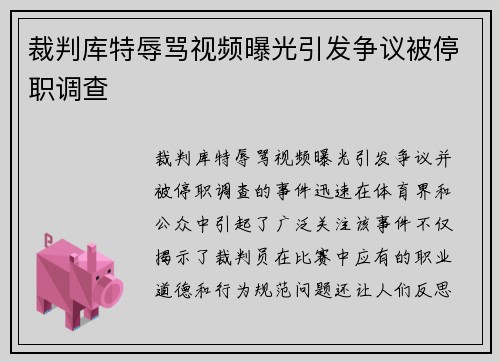 裁判库特辱骂视频曝光引发争议被停职调查